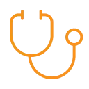 An orange outline of a stethoscope representing health and wellness benefits sunch as medical, dental, and vision.